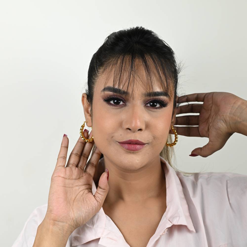 925 Sterling Bamboo Gold Plated Hoop Earrings | Cable Oval Boho Hoops : TWP1207