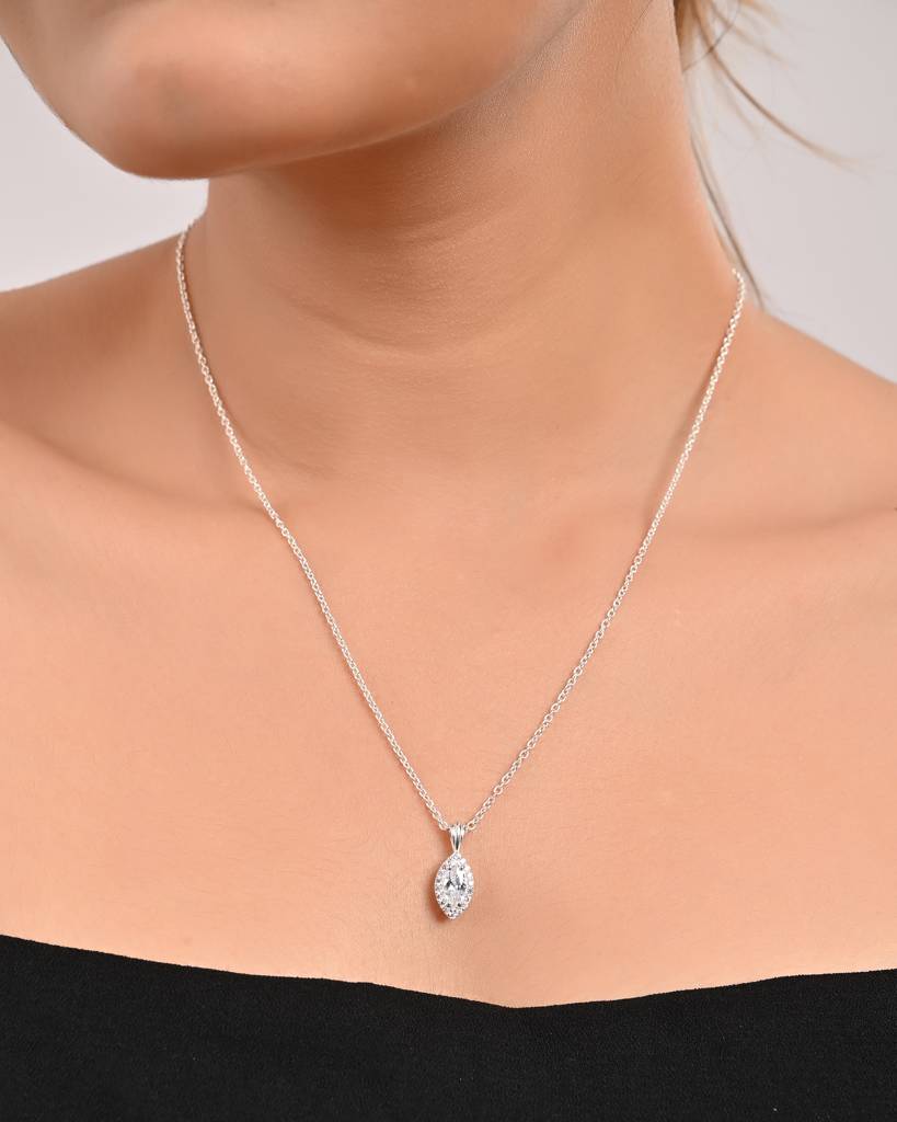 Marquise Halo Pendant Necklace : JEW-PCH-SLV-011