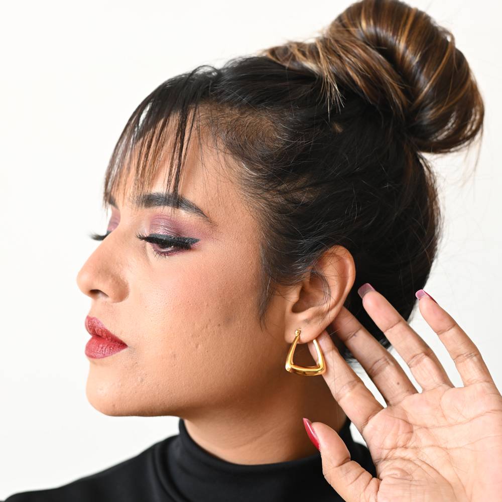 925 Silver Triangle Shape Hoop Earrings Gold Plated : TWP1220