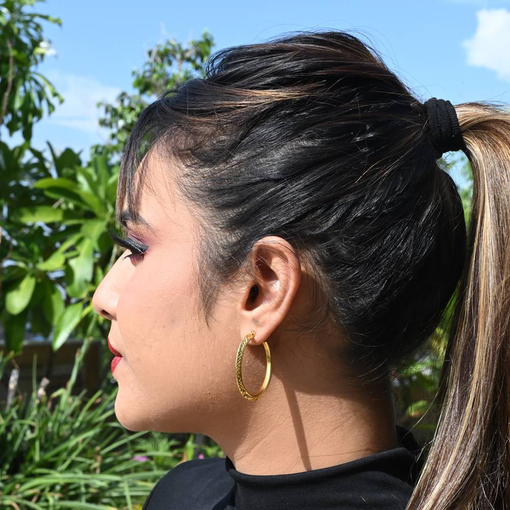 925 Pure Silver Gold Plated Oval Hoop Earrings | Golden Hoops With Earlobe : TWP1213