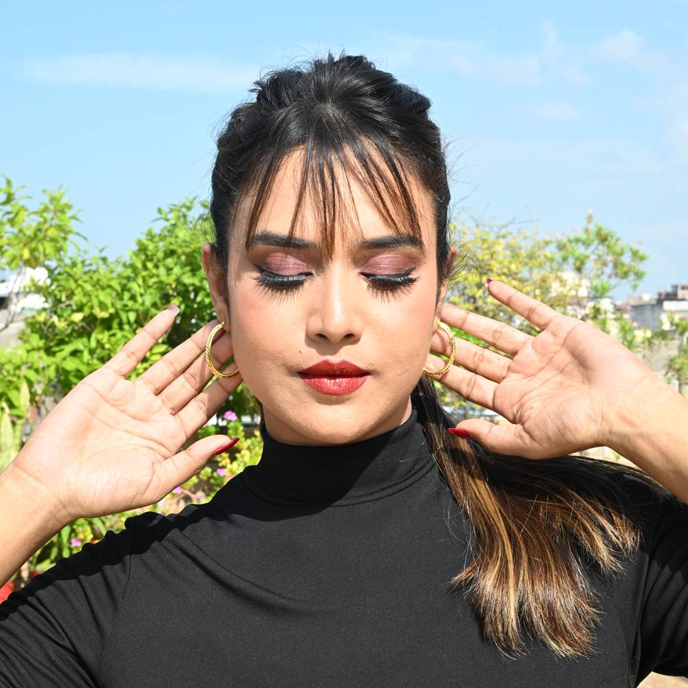 925 Pure Silver Gold Plated Oval Hoop Earrings | Golden Hoops With Earlobe : TWP1213