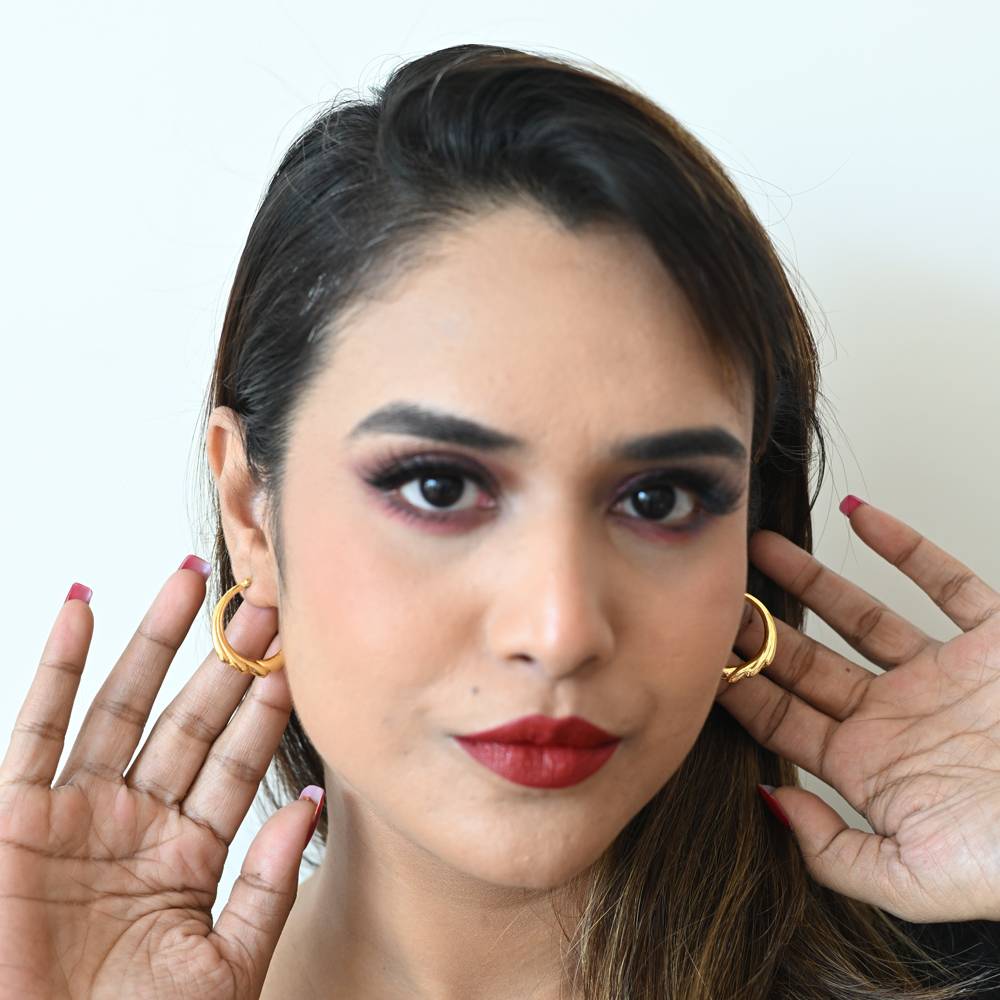 925 Pure Silver Golden Hoop Earrings : TWP1240