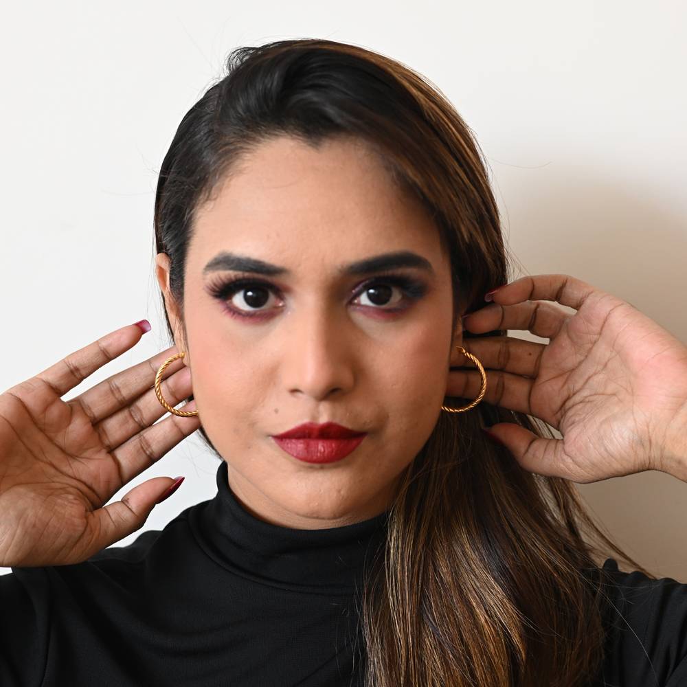 925 Pure Silver Golden Twisted Rope Hoop Earrings : TWP1235