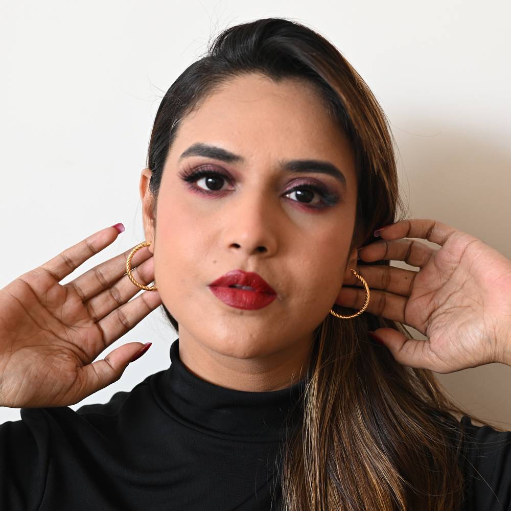 925 Pure Silver Golden Twisted Rope Hoop Earrings : TWP1235