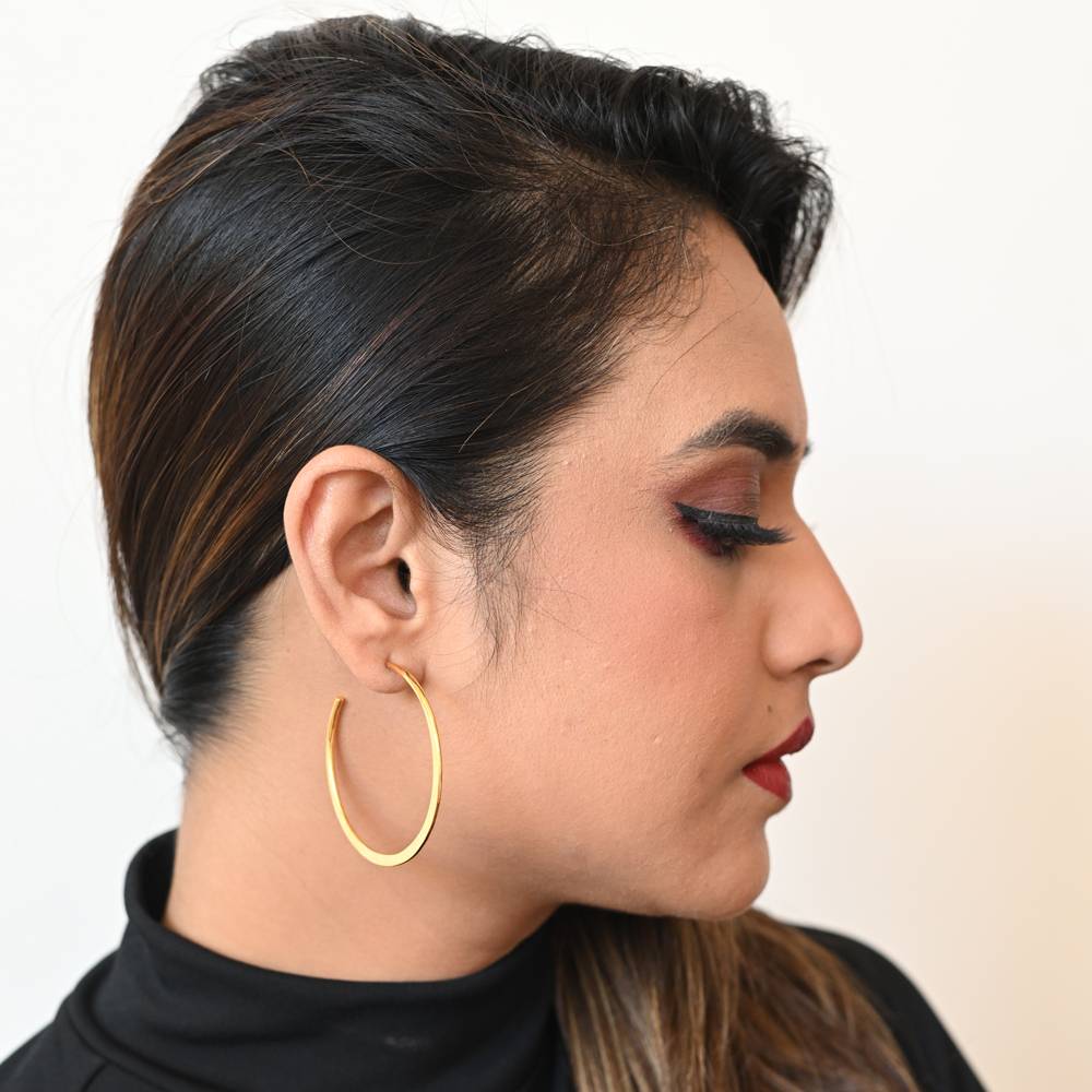 925 Silver Gold Plated C Shape Hoop Earrings | Minimalistic Hoops With Earlobe : TWP1216