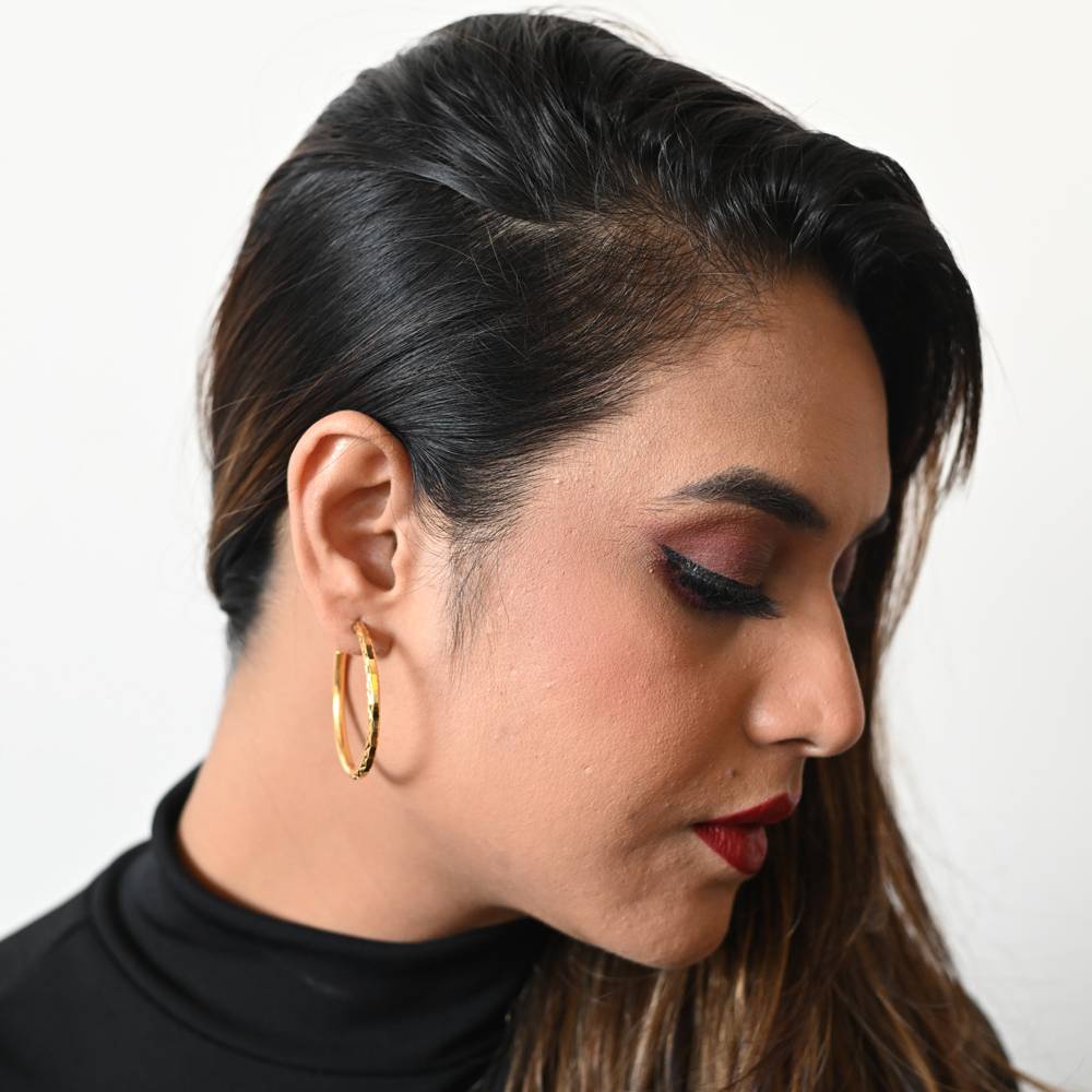 925 Pure Silver Gold Plated Round Hoops With Earlobe : TWP1212