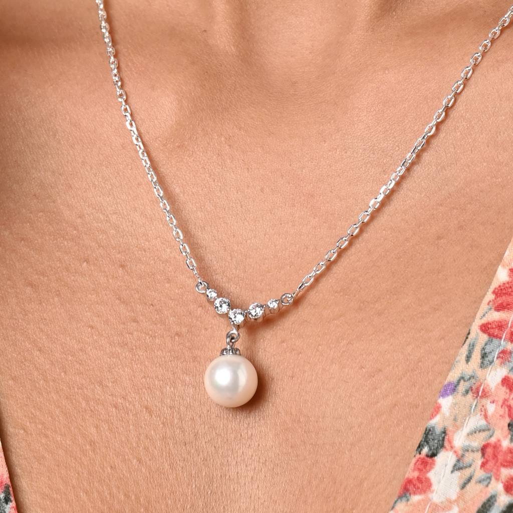 925 Sterling Silver Classic Pearl Pendant With Chain Gift For Women And Girls-Cspczp12 : CSPCZP12