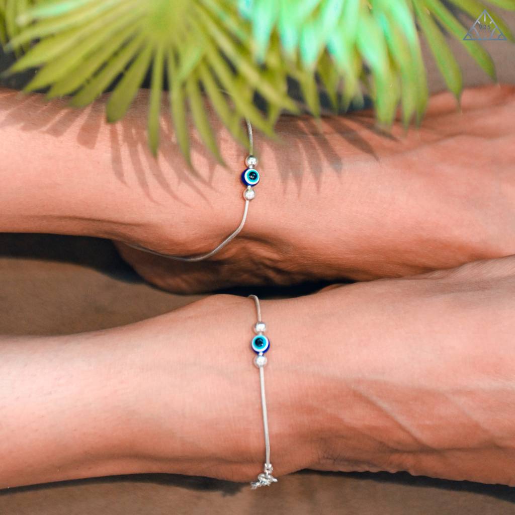 925 Pure Silver Evil Eye Anklet : AK1005