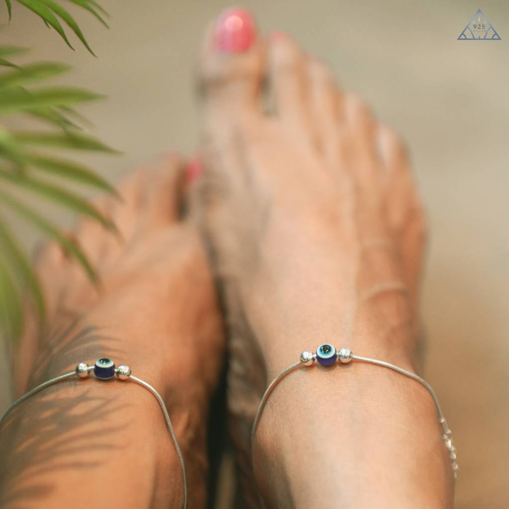 925 Pure Silver Evil Eye Anklet : AK1005