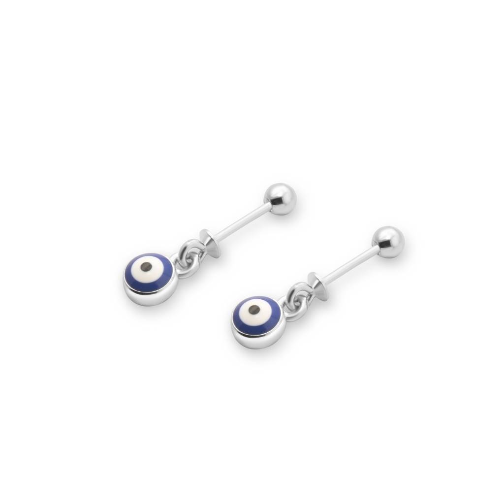 Sterling Silver Evil Eye Drop Earrings With Intricate Detailing For Protection And Style : TWP1258