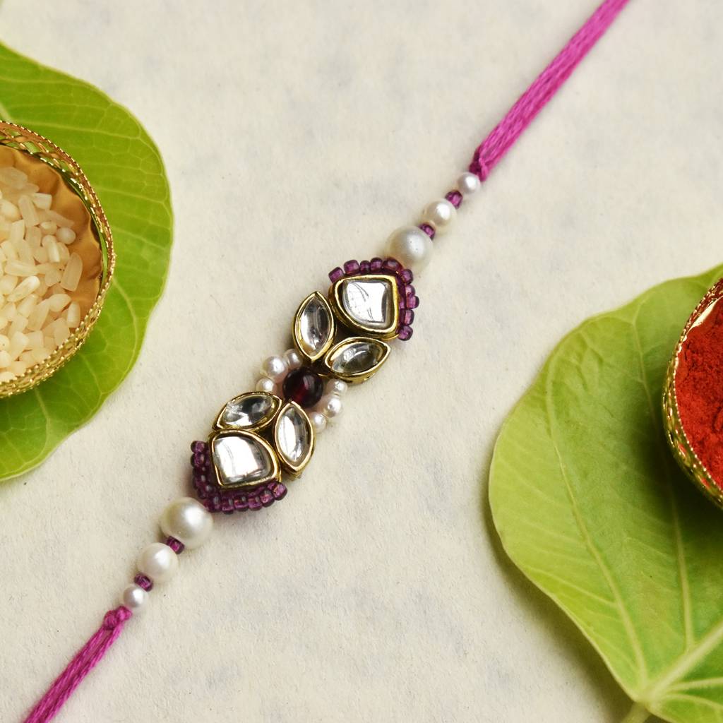Eternz Certified Jewellery - Be Abhika Kundan Noor Rakhi With Roli Chawal Capsules