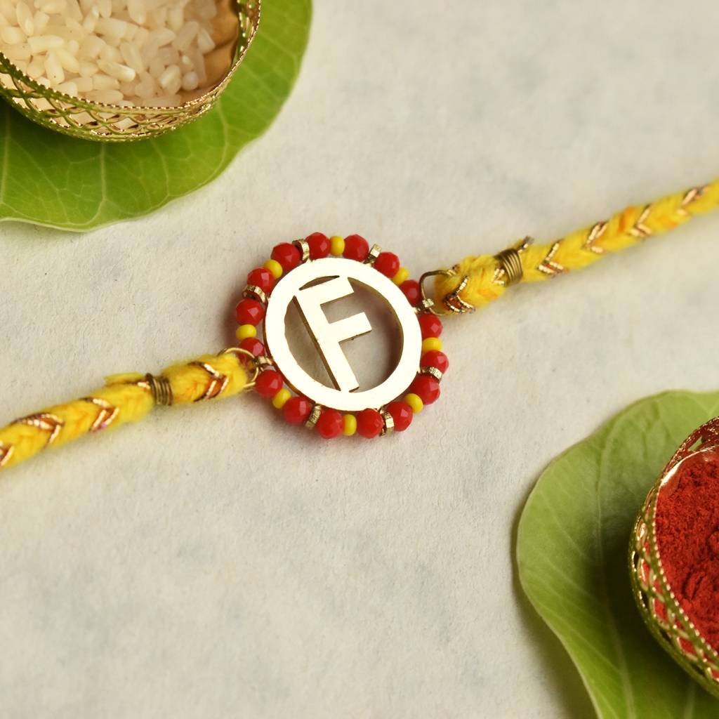 Personalised Initial Rakhi With Roli Chawal Capsules : ACJR097