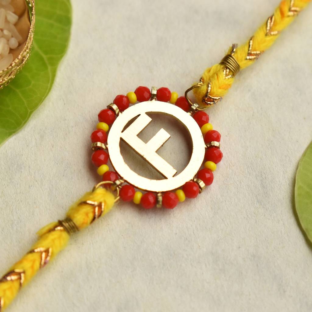 Personalised Initial Rakhi With Roli Chawal Capsules : ACJR097