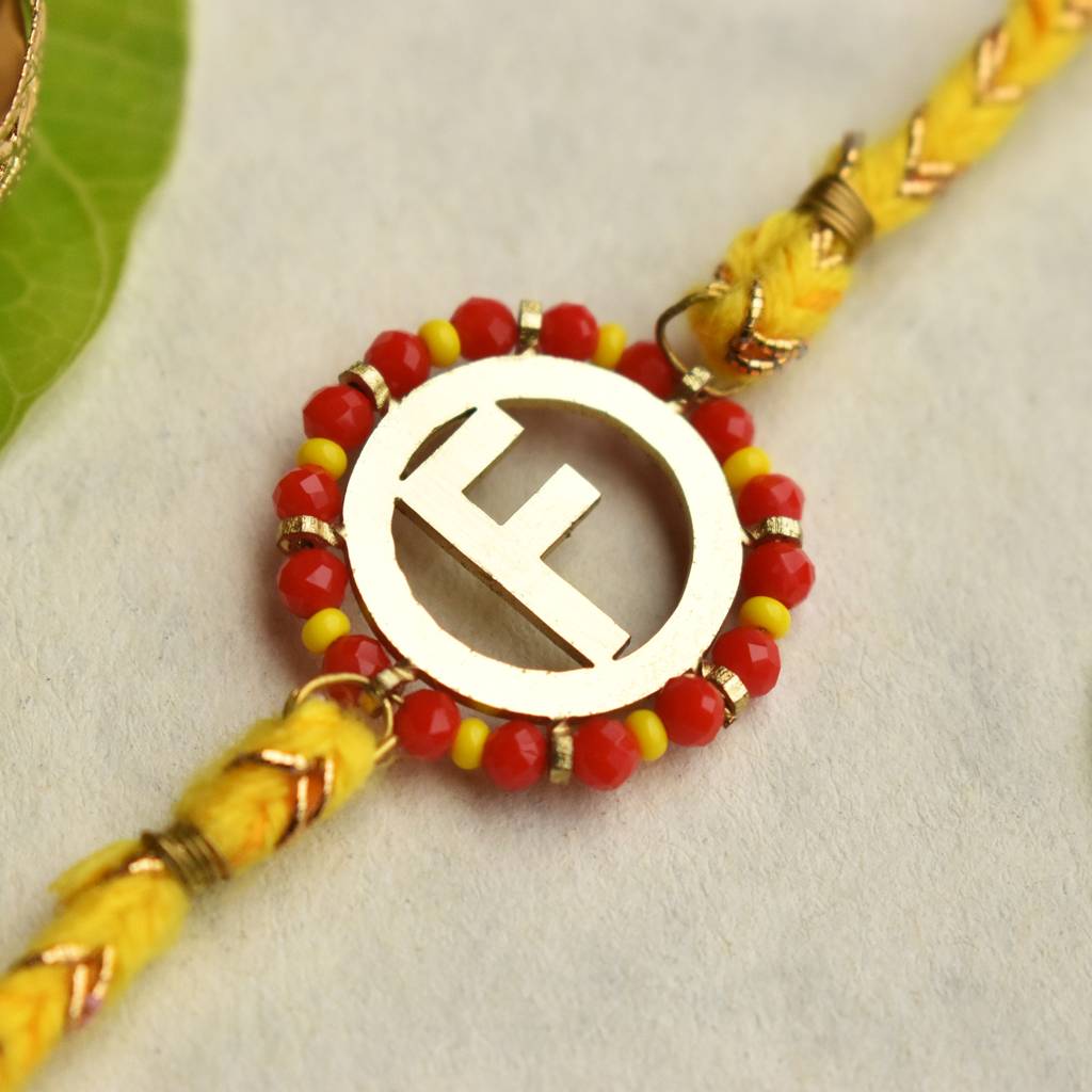 Personalised Initial Rakhi With Roli Chawal Capsules : ACJR097