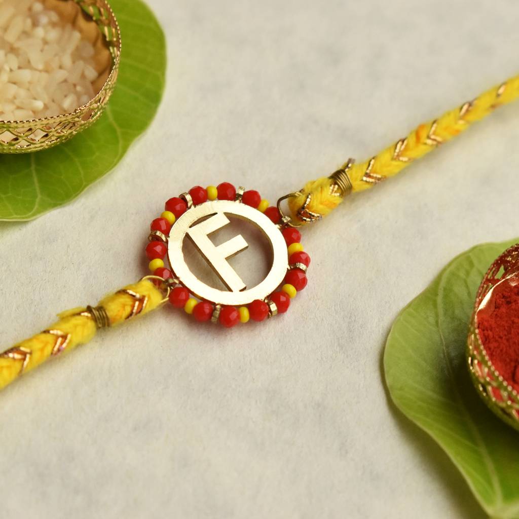 Personalised Initial Rakhi With Roli Chawal Capsules : ACJR097
