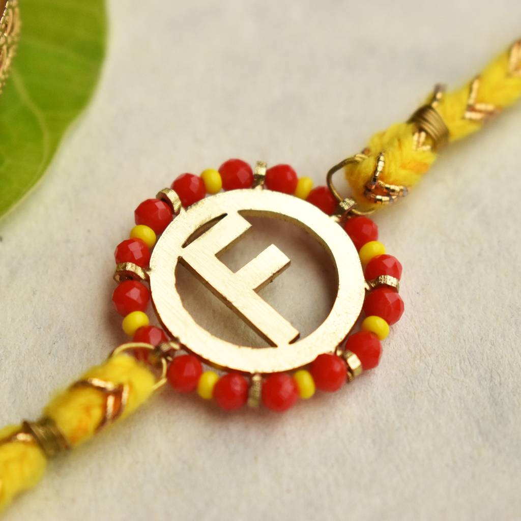 Personalised Initial Rakhi With Roli Chawal Capsules : ACJR097