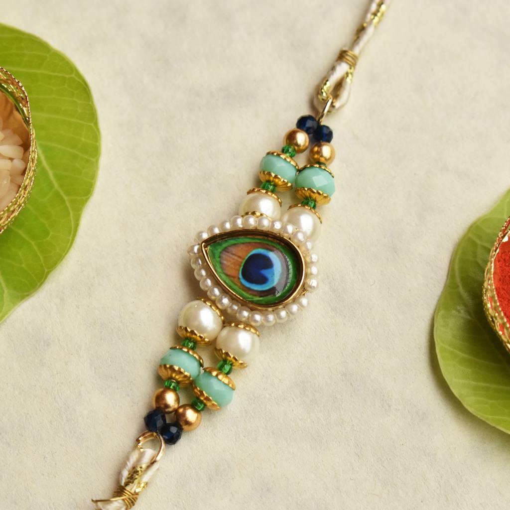 Mor Pankh Beaded Rakhi With Roli Chawal Capsules : ACJR091