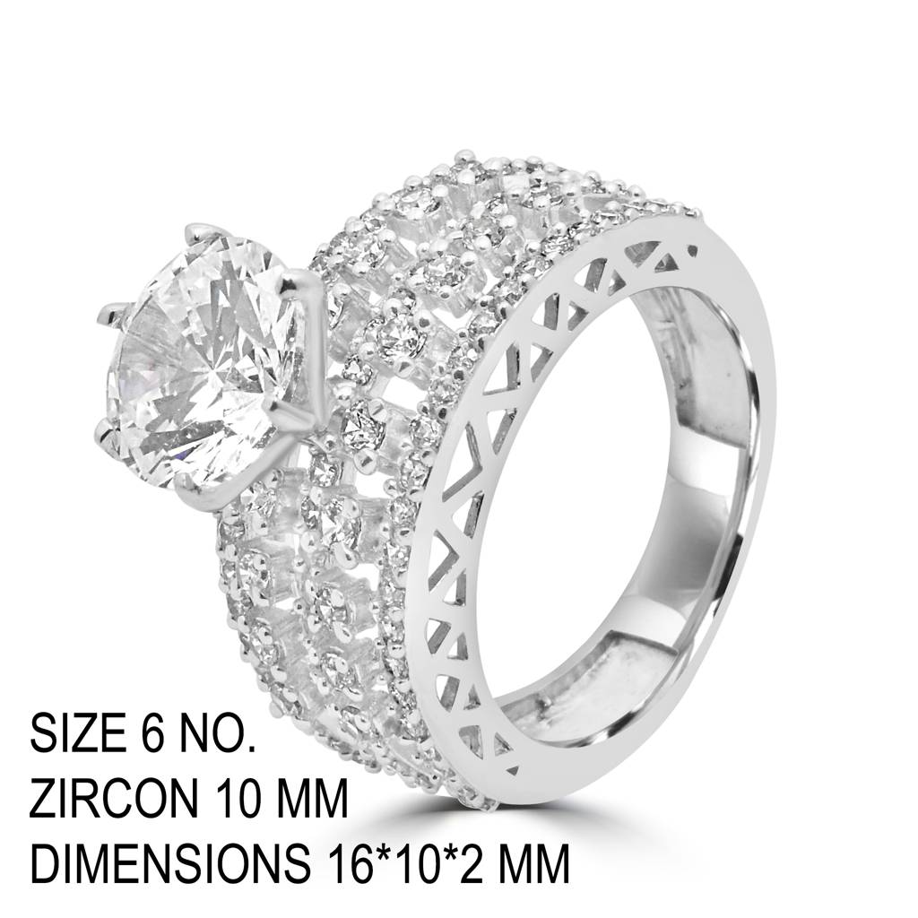 Radiant 925 Sterling Silver Statement Ring Featuring Bold Zircon Stones For Glamorous Appeal : LR1211