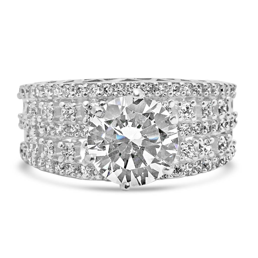 Radiant 925 Sterling Silver Statement Ring Featuring Bold Zircon Stones For Glamorous Appeal : LR1211