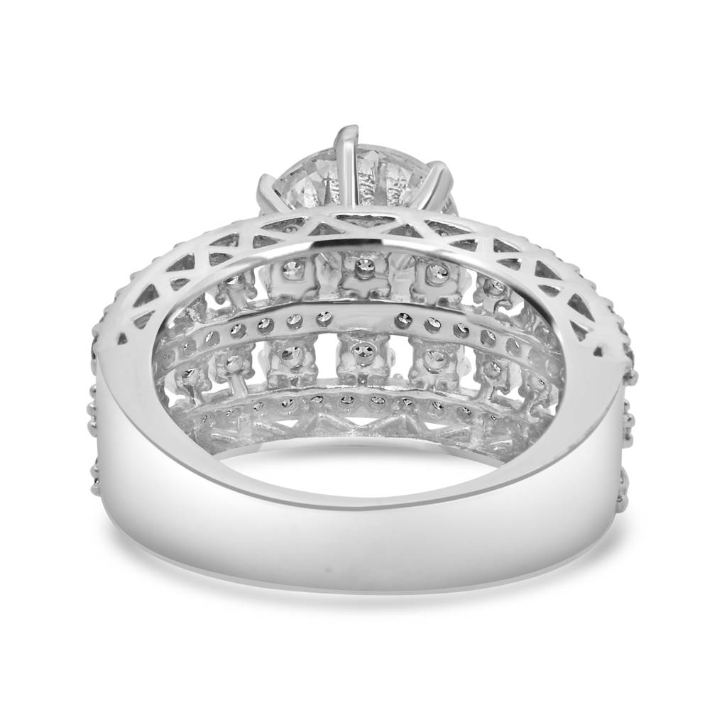 Radiant 925 Sterling Silver Statement Ring Featuring Bold Zircon Stones For Glamorous Appeal : LR1211