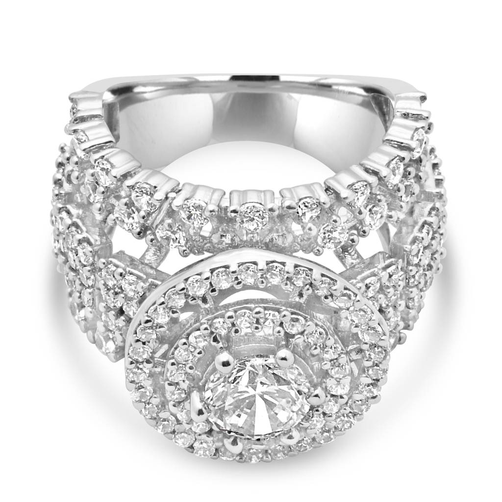 Timeless 925 Sterling Silver Zircon-Studded Statement Ring For A Bold Fashion Statement : LR1209