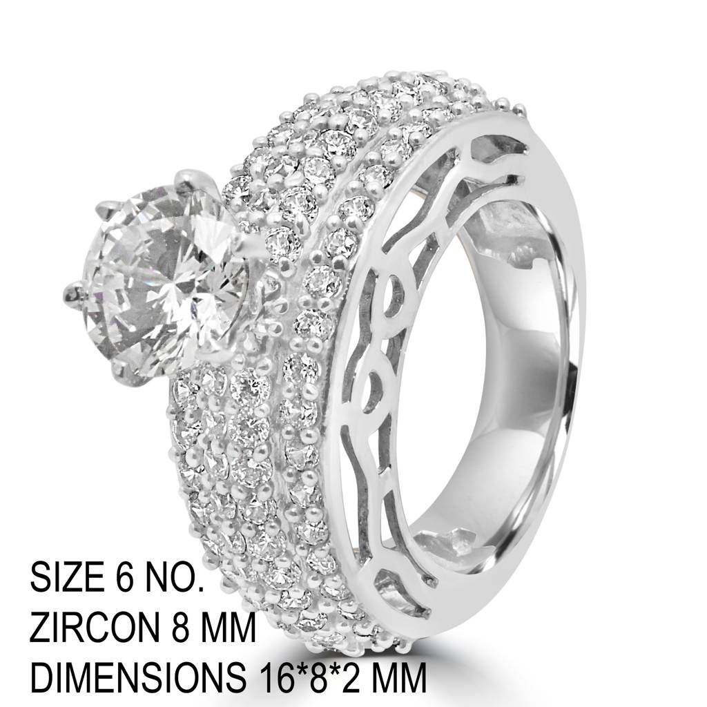 Striking 925 Sterling Silver Ring With Bold Zircon Stones For A Glamorous, Statement Look : LR1213