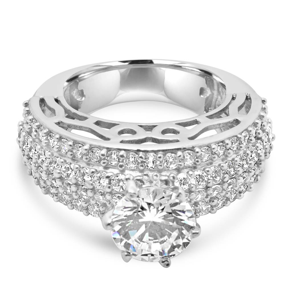 Striking 925 Sterling Silver Ring With Bold Zircon Stones For A Glamorous, Statement Look : LR1213