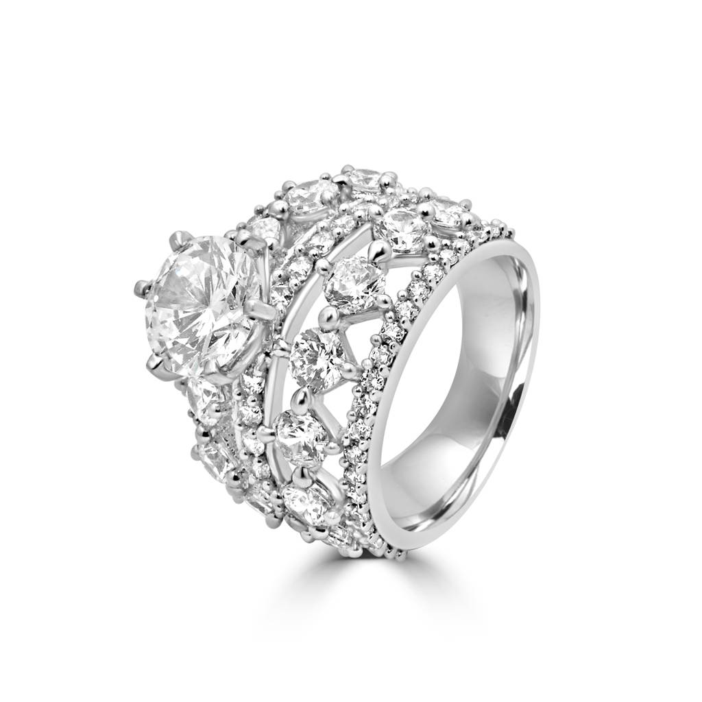 925 Sterling Silver Zircon-Studded Statement Ring For A Bold, Fashionable And Elegant Look : LR1223