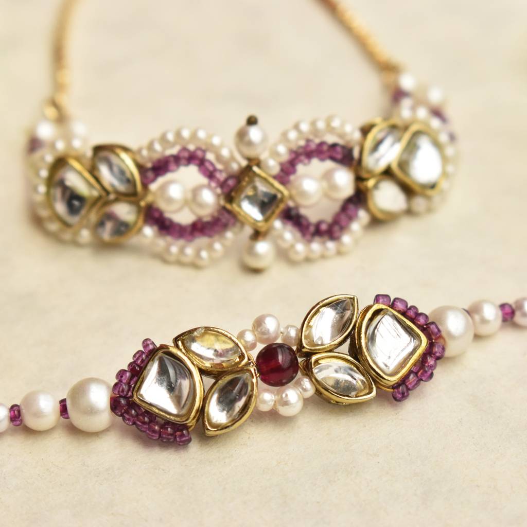 Kundan Noor & Infinity Rakhi-Lumba Set With Roli Chawal Capsules : ACRL082ACJR096