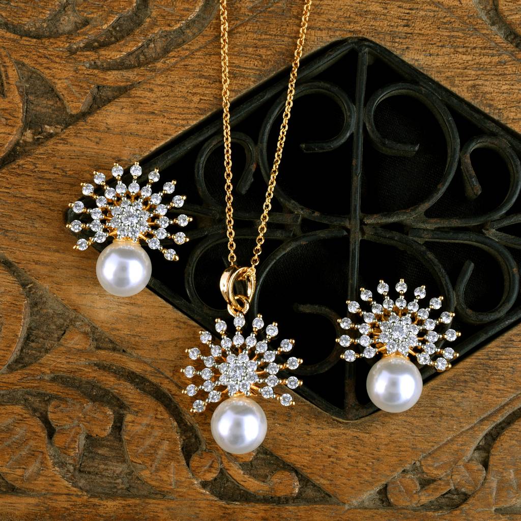 Eternal Pearl Pendant Set With Chain And Earrings : PJPENGPCZ32
