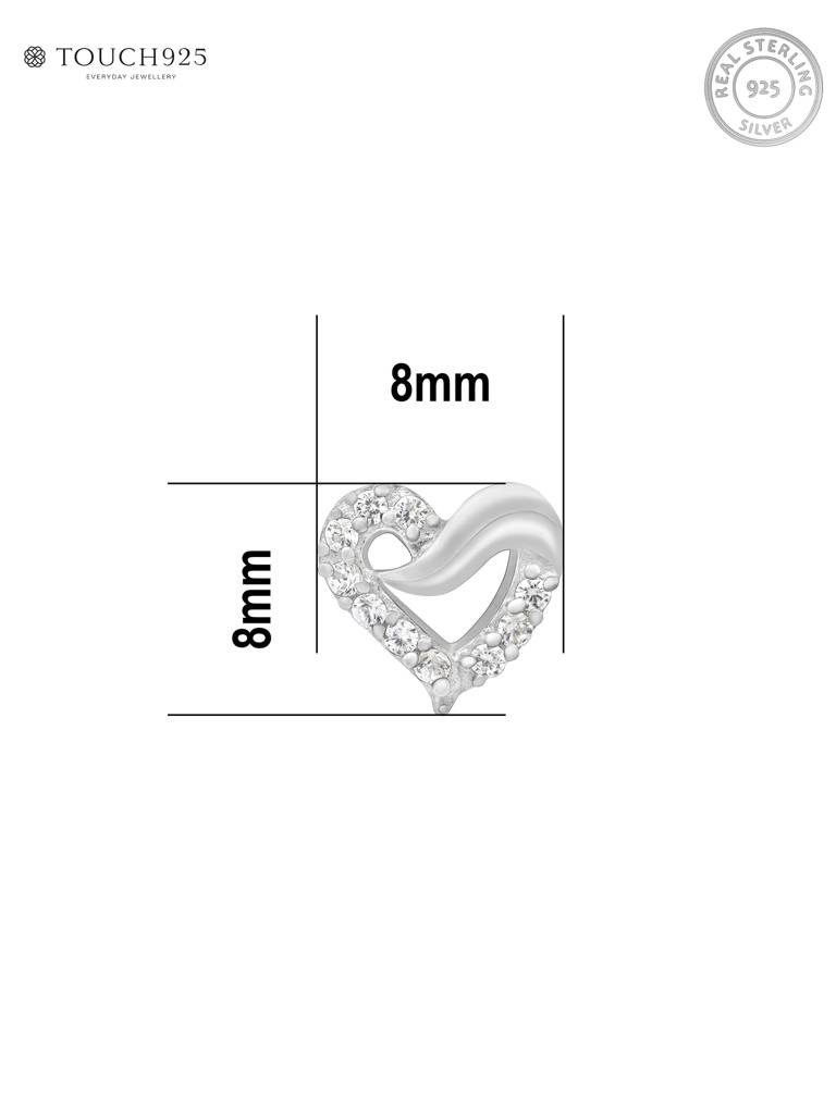 Wave-Heart Sparkle Silver Nose Pin : DTNP2419