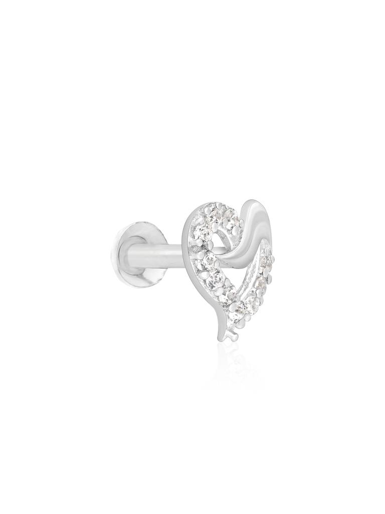 Wave-Heart Sparkle Silver Nose Pin : DTNP2419