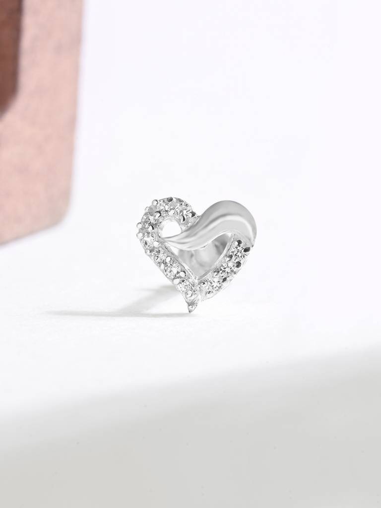 Wave-Heart Sparkle Silver Nose Pin : DTNP2419