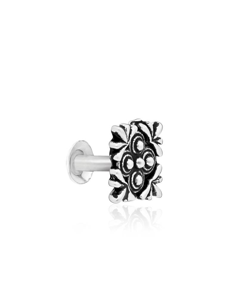 Oxidised Square Floral Silver Nose Pin : DVNP2459
