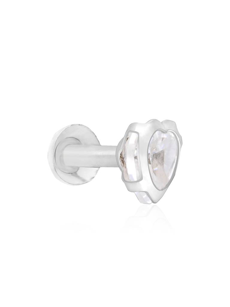 Bezel Heart-Stone Silver Nose Pin : DWNP2479