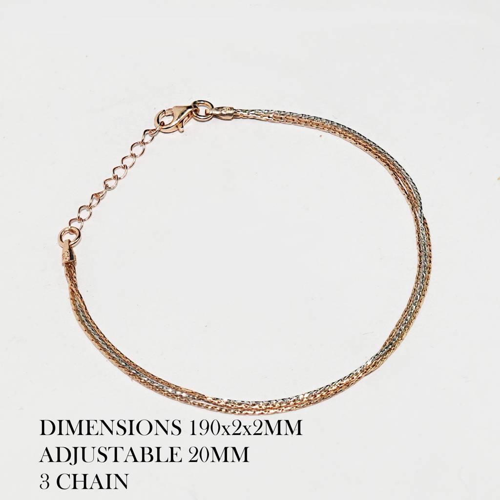 925 Pure Silver Rose Gold Chain Bracelet : BR1051