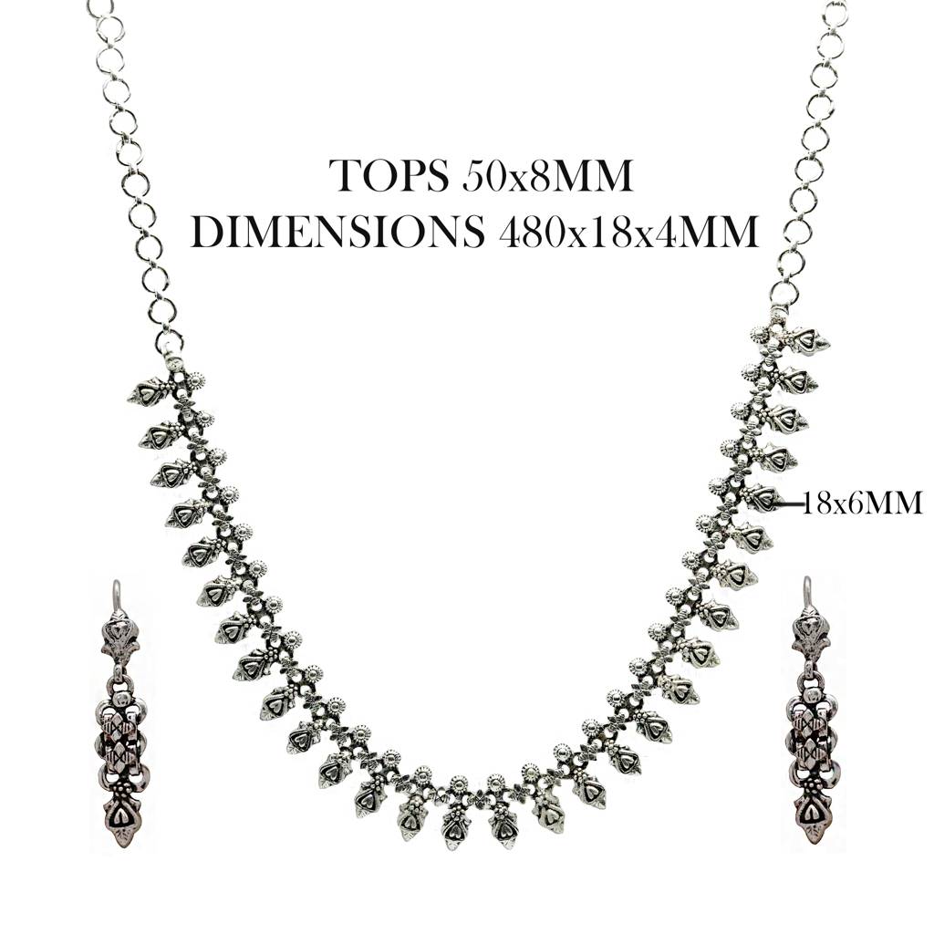 925 Pure Silver Antique Necklace & Earring Set | Silver Minimal Jewelry : NL1019A
