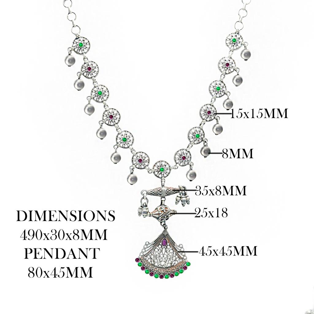 925 Pure Silver Antique Elegant Necklace | Oxidized Silver Long Coin Necklace : NL1025A