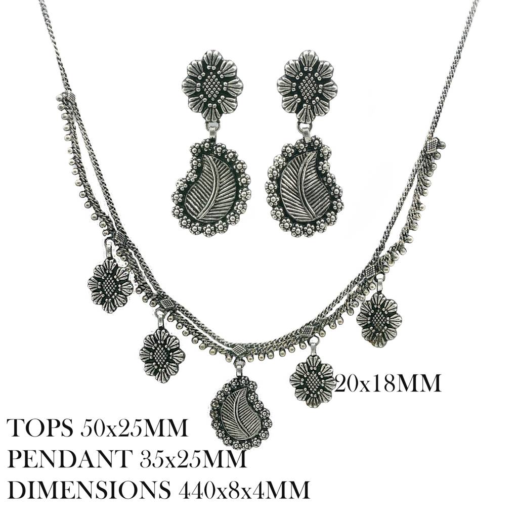 925 Pure Silver Antique Necklace | Silver Choker Necklace With Drop Earrings : NL1017A