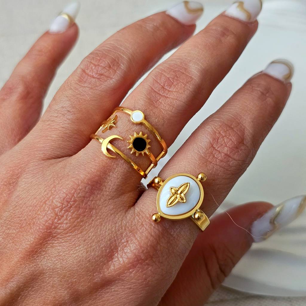 Dainty Sun Moon Star Open Adjustable Gold Plated Ring : TAA-9708560974102-RING