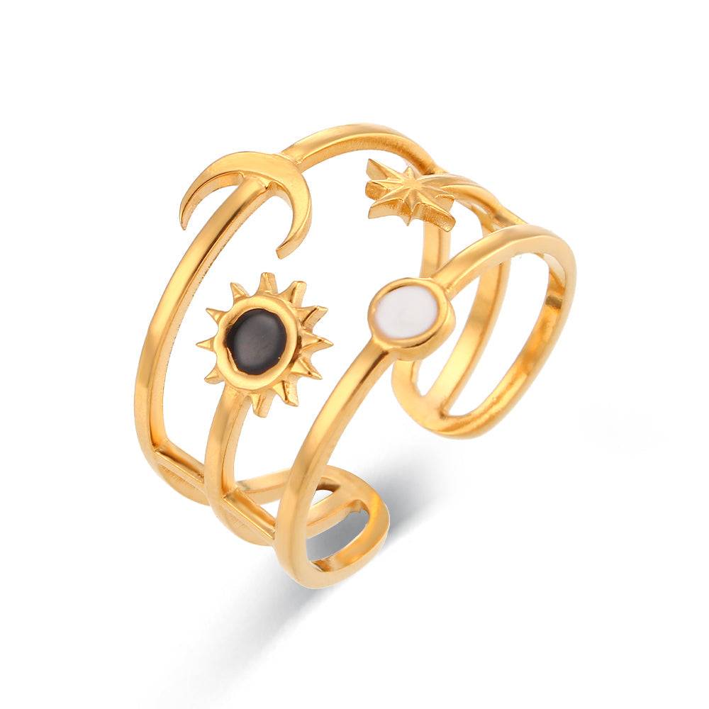 Dainty Sun Moon Star Open Adjustable Gold Plated Ring : TAA-9708560974102-RING