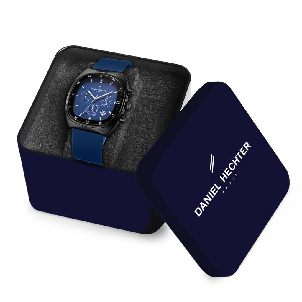 Daniel Hechter Paris Bercy Collection Modern Multi Functional Watch For Men With Square Dial And Silicon Band-Dhm : DHM1001-02