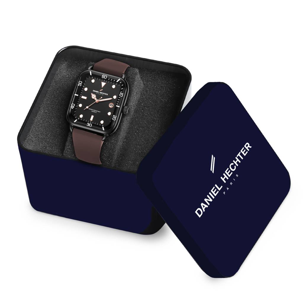 Daniel Hechter Paris Square Dial Watch For Men With Stylish Silicone Strap, Water Resistant & Quartz Movement - D : DHM1011-02