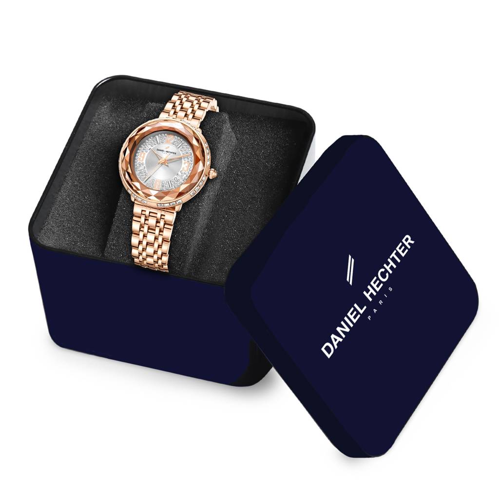Daniel Hechter Paris Palais-Royal Collection Unique Analoge Watch For Women Withdiamond Cut Glass Dial And Stainl : DHW2003-22