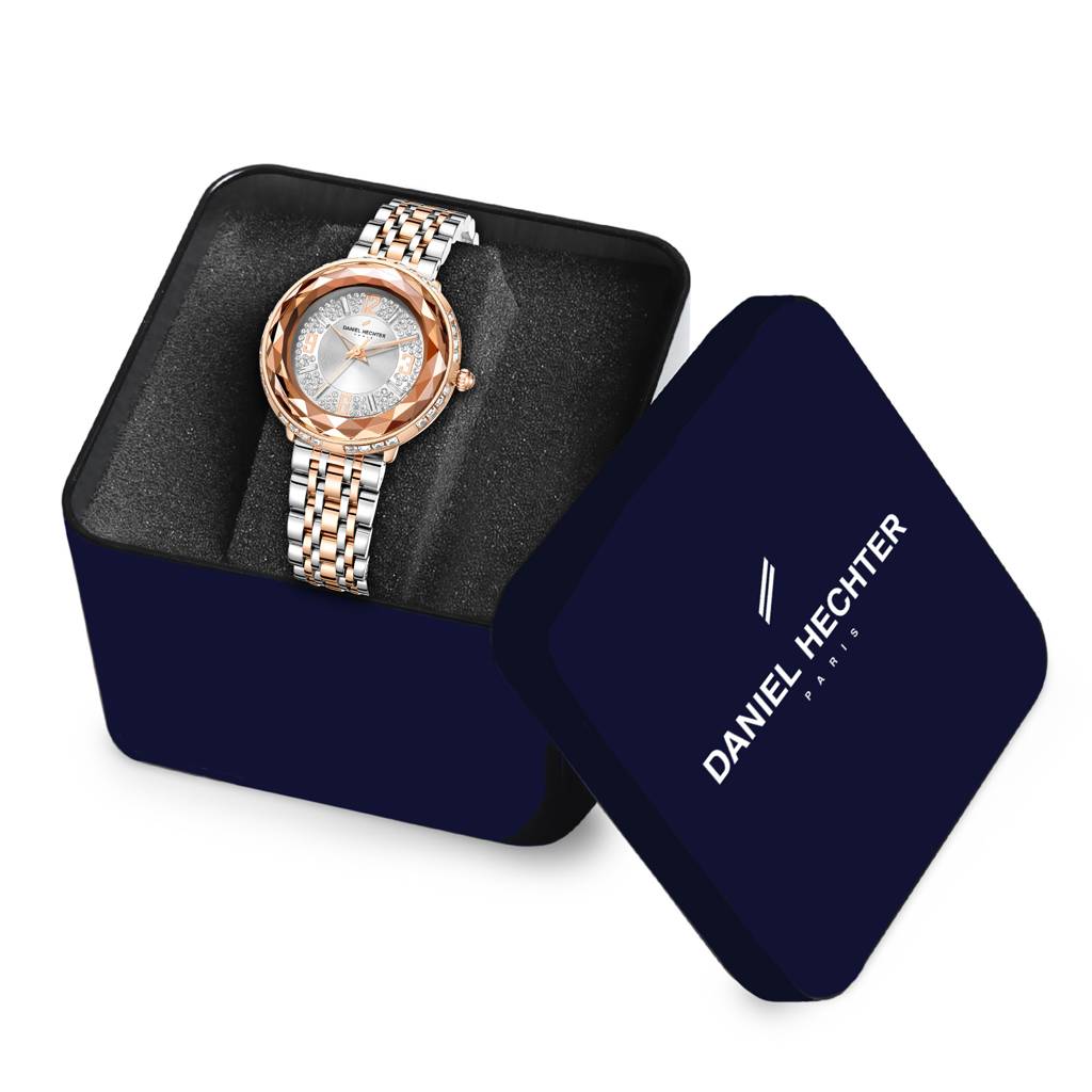 Daniel Hechter Paris Palais-Royal Collection Unique Analoge Watch For Women Withdiamond Cut Glass Dial And Stainl : DHW2003-33