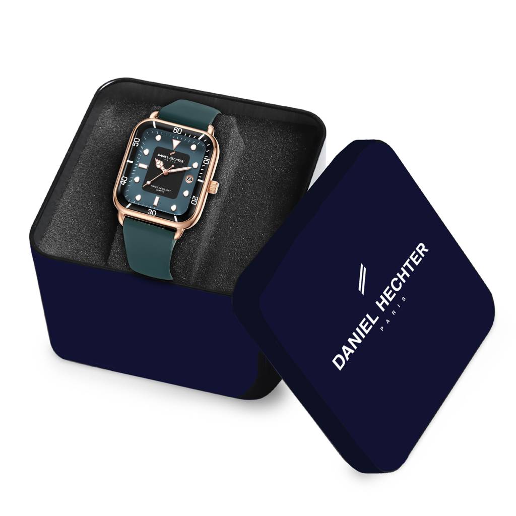 Daniel Hechter Paris Square Dial Watch For Men With Stylish Silicone Strap, Water Resistant & Quartz Movement - D : DHM1011-03