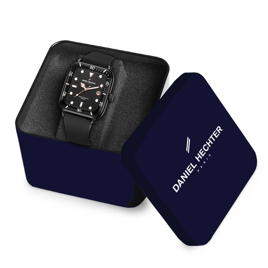 Daniel Hechter Paris Square Dial Watch For Men With Stylish Silicone Strap, Water Resistant & Quartz Movement - D : DHM1011-01