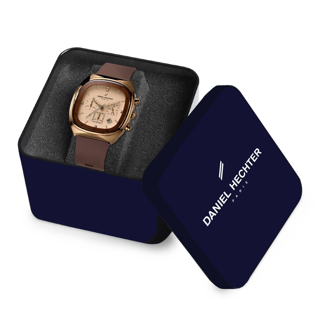 Daniel Hechter Paris Bercy Collection Modern Multi Functional Watch For Men With Square Dial And Silicon Band-Dhm : DHM1001-06