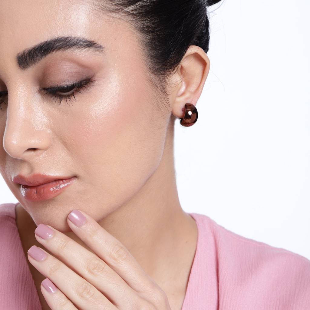 Estele Chocolate Brown Charming Petite Chunky Hoop Earrings For Women : 800704-BRNER