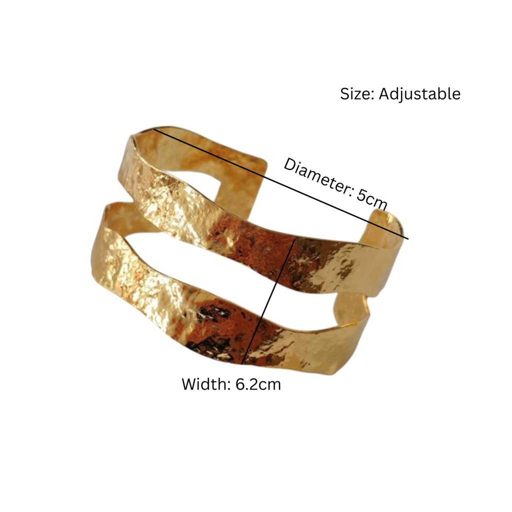 Anti-Tarnish Dual Layered Hammered Adjustable Cuff Bracelet : ADK1025B067G